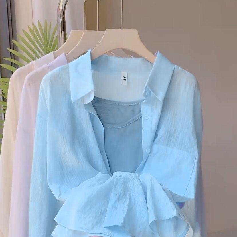 [Khuyến mãi trong thời gian có hạn] Áo khoác Cardigan phiên bản Hàn Quốc mùa hè Áo sơ mi rộng cổ POLO phong cách lười biếng dành cho nữ