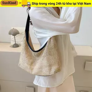 SUNKISSD Túi Dệt, Ví Túi Đeo Vai Màu Trơn, Ống Hút Thời Trang Dung Tích Lớn Xô Túi Nách Nữ