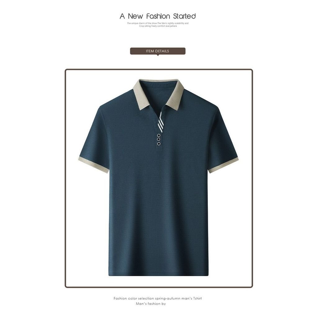 Áo sơ mi polo ngắn tay nam cotton nguyên chất mùa hè mới có cổ thêu nhẹ dành cho nam giới trẻ trung trung niên LVHE cỡ lớn
