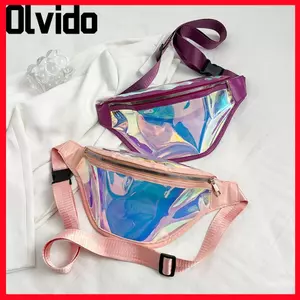 OLVIDO Sports Fanny Pack, Túi đeo thắt lưng Laser ba chiều trong suốt bằng nhựa PVC, Túi đựng điện thoại chống nước thời trang Punk Lễ hội thấm nước