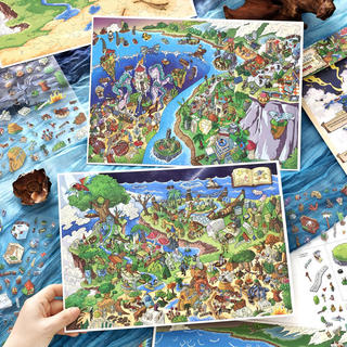 ENWEI 4 Cái [Dim Continent Series] Nhãn dán phong cảnh 3D Chống nước Bờ biển cực lớn Vương quốc ngọc lục bảo rừng cho tạp chí Đồ dùng lưu niệm