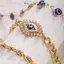 E-WOITD 3 CÁI Thổ Nhĩ Kỳ Luy Evil Blue Eye Bracelet Set Kim loại Staable Dây đeo cổ tay Charm Chain dành cho nữ Trang sức Quà tặng Vòng đeo tay mắt ác E-WOITD