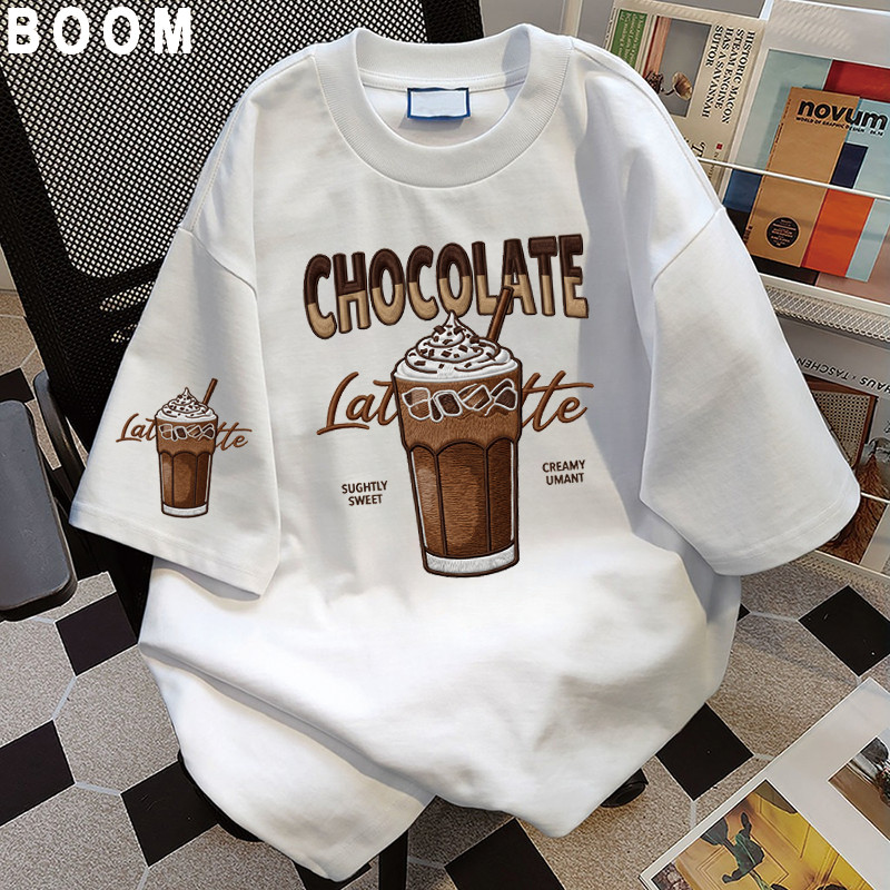 BOOM Áo thun nữ kiểu hàn quốc form rộng tay lỡ cổ tròn cotton Mát-Hè hot trend in cách dễ thương Áo phông form vừaV22