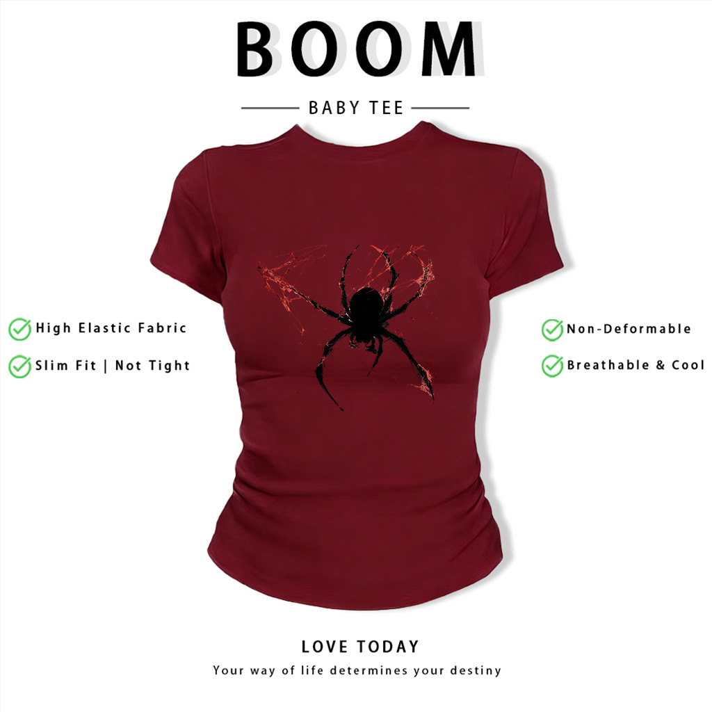 BOOM Áo Baby Tee Nữ Cotton Ôm Body-Áo Thun Ngắn Tay Y2K In Hình PhongCách Mùa Hè, Cổ Tròn Hàng Đầucách hàn quốc phongV97