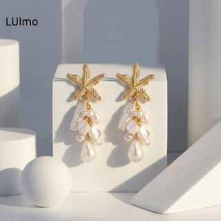 LUImo Nữ Boho Ngọc Trai Thả Bông Tai Sao Biển Thiết Kế Vintage Vàng Trang Sức Cho Đi Biển Kỳ Nghỉ Trang Phục SBS