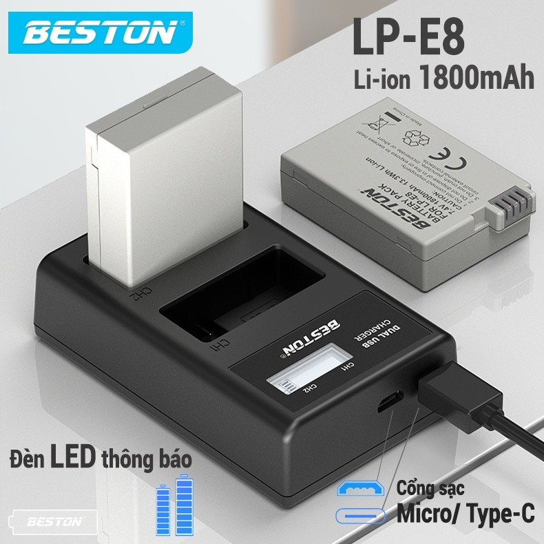 Bộ Sạc Pin Máy Ảnh Canon Beston LP-E8 1800mAh Cho Máy Ảnh Canon 550D 600D 650D 700D ( hàng chính hãng )