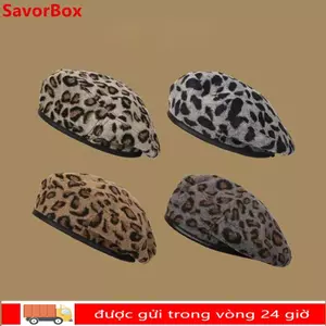 Mũ nồi in họa tiết da báo SAVORBOX, Mũ hình bát giác phiên bản Hàn Quốc dành cho sinh viên, Mũ họa sĩ phù hợp