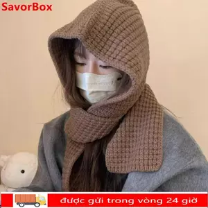 Mũ Balaclava mùa đông SAVORBOX, Mũ len dệt kim ấm áp dệt kim, Khăn quàng cổ dày bền bỉ dành cho nữ