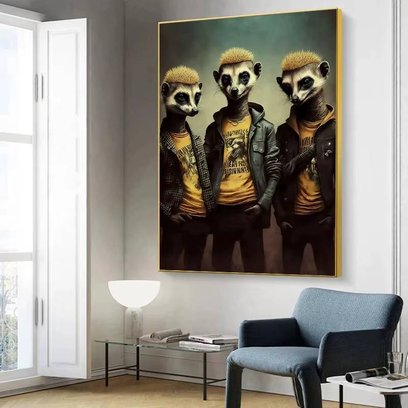 Động vật thú vị đeo kính Áp phích Không khung Tranh Canvas Phòng khách Treo tường Nghệ thuật Trang trí