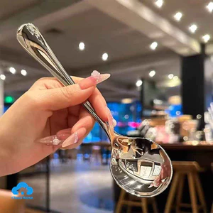 Muỗng thép không gỉ, muỗng cơm đơn giản, muỗng tròn dễ thương, muỗng cán dài sáng tạo.