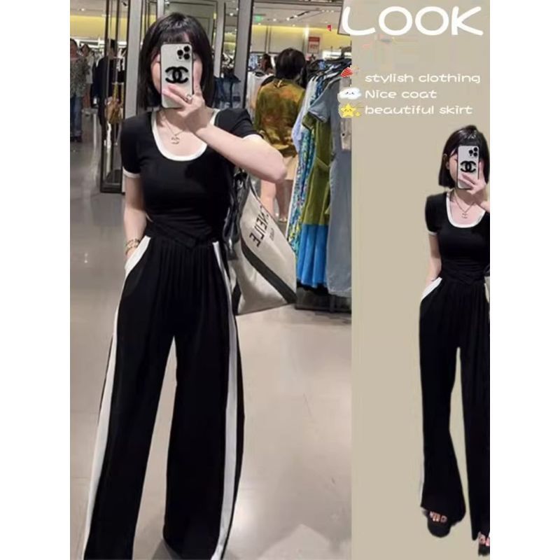 [Thời gian có hạn Seckill] Mùa hè tươi mát màu trơn Phong cách thể thao thời trang Áo thun ngắn mỏng dành cho nữ Mùa hè Phong cách mới Quần thường ngày dành cho nữ Bộ đồ thời trang