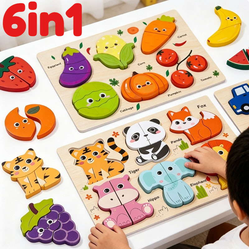 Bảng Ghép Hình 3D Bằng Gỗ Cho Trẻ Em,Thiết Kế 6 Trong 1,Nhiều Kiểu Dáng,Bền Chắc Và Bền Lâu,Đồ Chơi Giáo Dục Trẻ Em