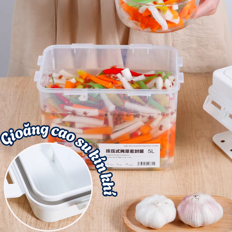 (Sẵn) Hộp Muối Dưa Cà HomeMate 5L Nén Tự Động Kín Khí, Hộp Ngâm Kim Chi Cà Pháo Kiệu Thực Phẩm An Toàn