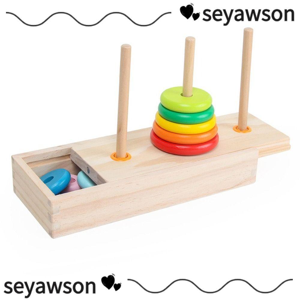 SEYAWSON Tháp Hà Nội, Có Hộp Bảo Quản Thiết Kế Cổ Điển Trò Chơi Xếp Chồng Cầu Vồng, Chất Liệu Gỗ Màu Sắc Cầu Vồng Tinh Tế Huấn Luyện Giáo Dục Xếp Hình