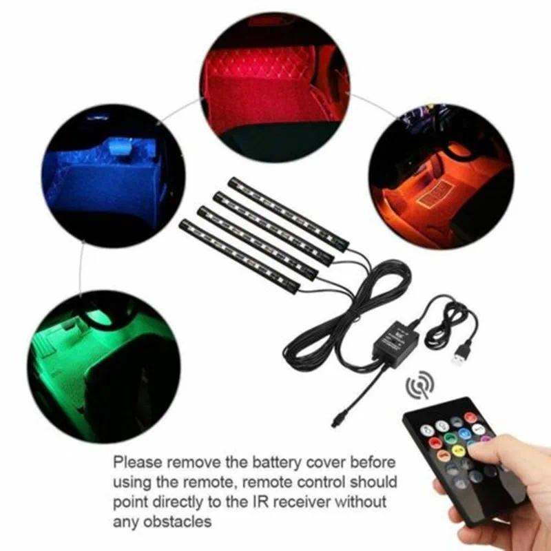[Sẵn sàng] Đèn xung quanh ô tô RGB LED Dải chân tự động USB Đèn nội thất ô tô Dải trang trí Thanh điều khiển từ xa Đèn khí quyển