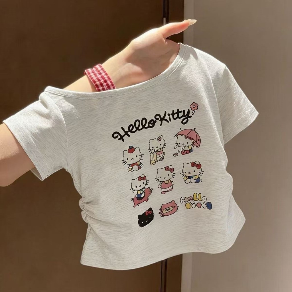 Bé Gái Mùa Hè Phong Cách Mới Ngắn Tay Ice Silk Áo Thun Trẻ Em Hoạt Hình In Hình Top