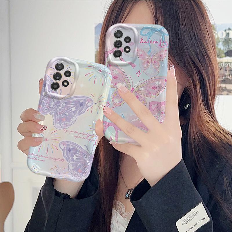 Ốp Lưng Cho Samsung Galaxy A13 A23 A32 A33 A52 A52S 4G 5G Vỏ Kem Hoạt Hình Cặp Đôi Bướm Mềm TPU 3D Sóng Silicon Vỏ Điện Thoại