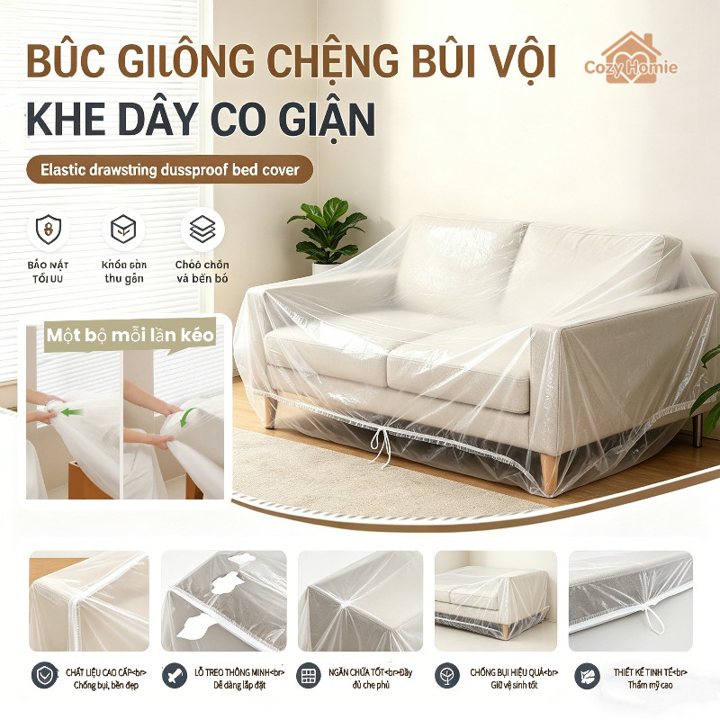 bọc giường chống bụi chống nước màng bọc trong suốt phủ nệm dùng một lần bảo quản nội thất