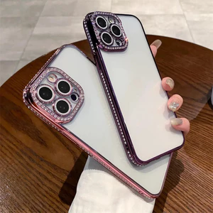 Ốp điện thoại, cho iPhone 11 12 13 14 15 16 Pro Max Plus, trọn gói, chất liệu TPU mềm, chống sốc, ốp lưng bảo vệ, mạ trong suốt sang trọng, lấp lánh lấp lánh lấp lánh, có ống kính p