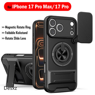 Xoay Mới Trượt Ống Kính Funda Cho Iphone 17 Pro Max Ốp Lưng Vòng Từ Tính Cho Iphone 17 Pro Ốp Lưng Có Thể Gập Lại Chân Đế Vỏ Giáp