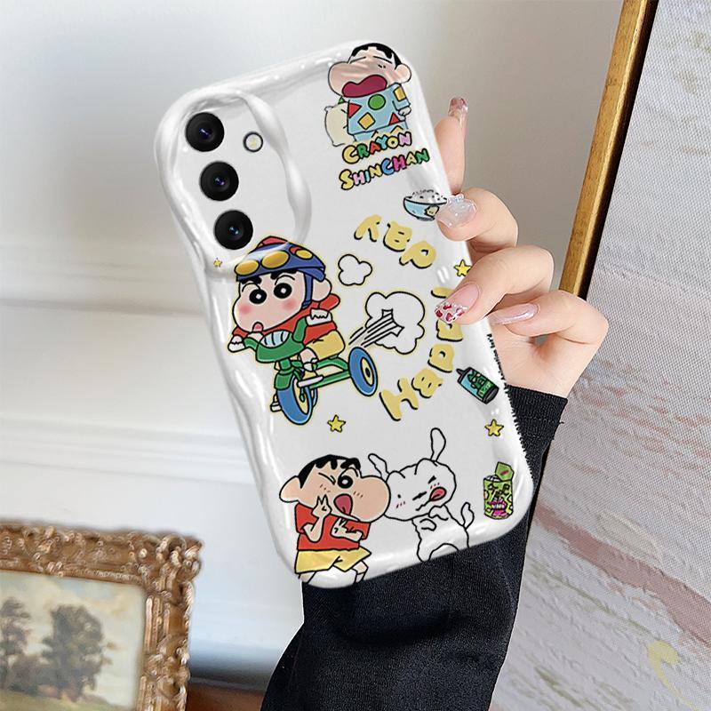 Ốp Lưng Cho Samsung Galaxy A04S A05S A13 A14 A15 A16 A17 A25 A35 A55 A56 4G 5G Phim Hoạt Hình Kem Crayon Shin-chan Cặp Đôi Mềm TPU 3D Sóng Silicon Vỏ Điện Thoại