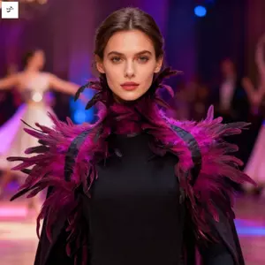 Khăn choàng Feather Cape có cổ có thể tháo rời Màu đen kim loại xanh lá cây cho đám cưới Dance Performance Trang phục dự tiệc Phụ kiện