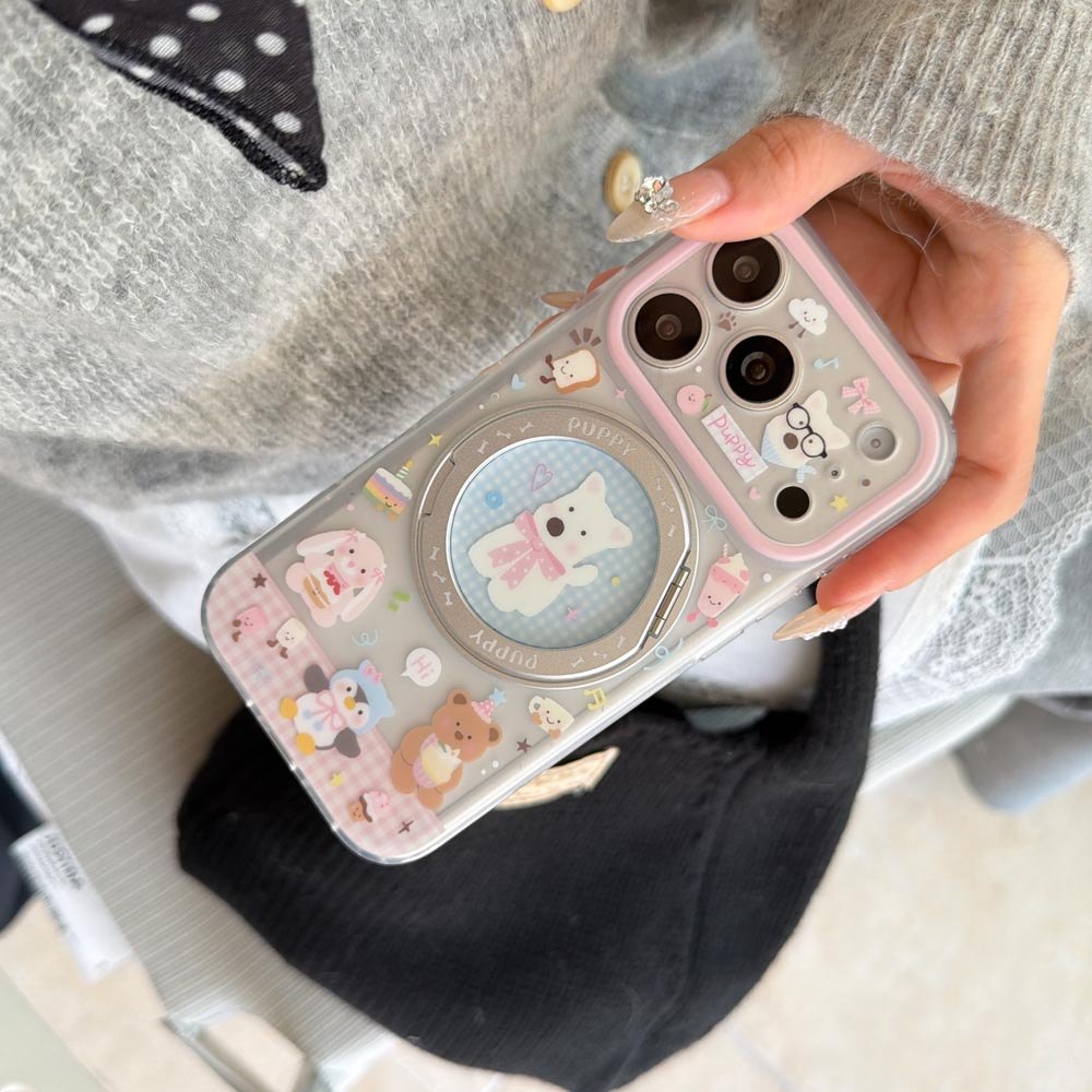 Ốp Lưng Cứng Tương Thích Với iPhone 15Pro 15ProMax 16 16Pro 16ProMax 17 17Pro 17ProMax Vỏ Nam Châm Họa Tiết Chú Chó Màu Hồng