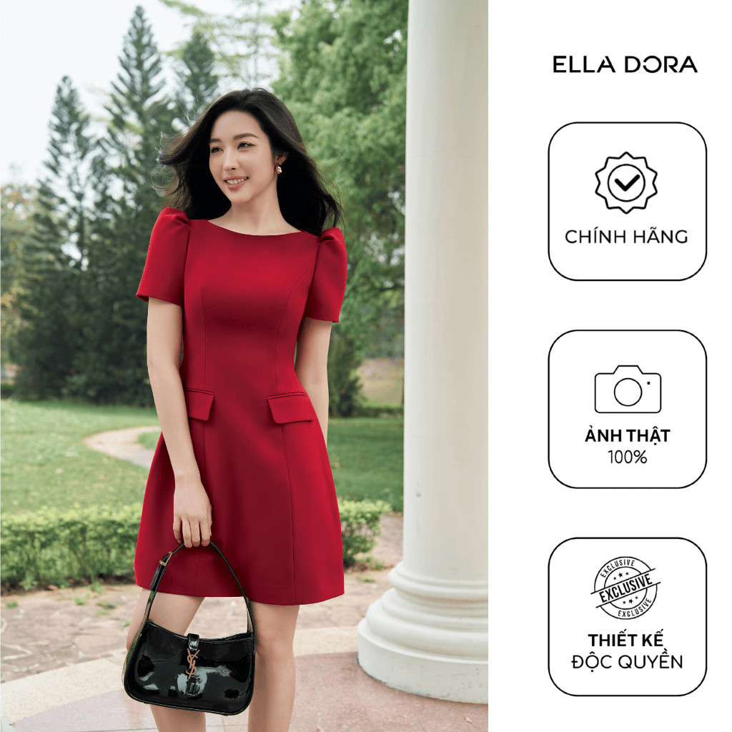 Đầm mini ELLA DORA thiết kế tay bồng form ôm nhẹ thanh lịch sang trọng 3 màu TRẮNG/ĐỎ/KEM [D282]