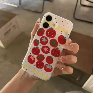 Đầy dâu tây Đối với trường hợp iPhone 14Pro Da đơn giản và tươi mới
