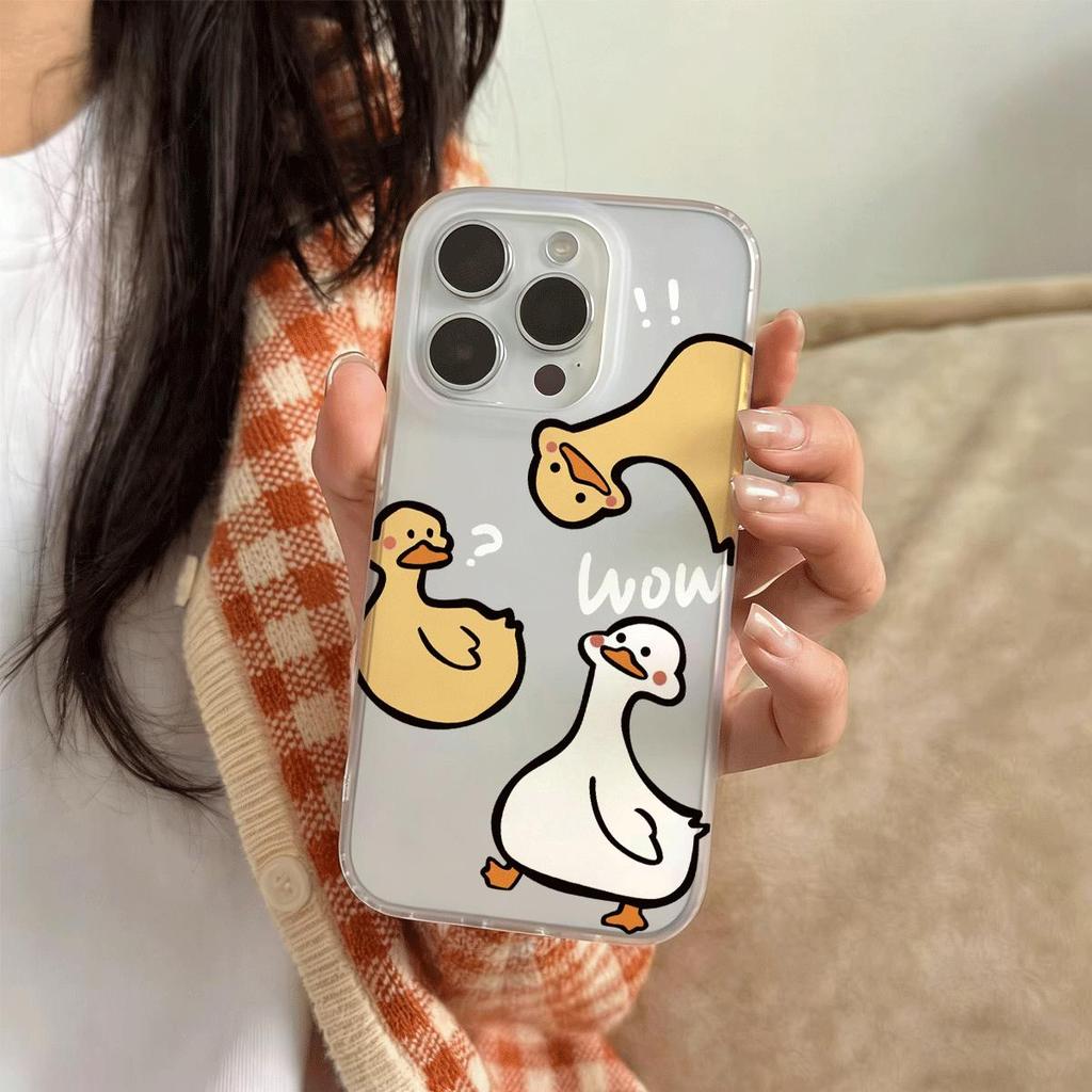 Ngỗng Lớn Trắng Nhỏ Đối với trường hợp iPhone 14Pro Da đơn giản và tươi mới