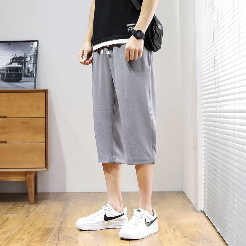 Thường Ngày Băng Lụa Crop Quần Mùa Hè Dạo Phố Rời Thẳng Thể Thao Quần Short Mỏng Mặc Ngoài Nam Hợp Thời Trang UZZ6