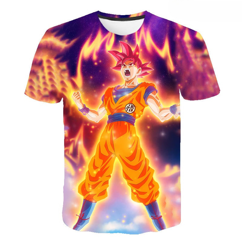 Áo Thun Unisex Họa Tiết 3D Dragon Ball, Tay Ngắn Cổ Tròn, Thời Trang Mùa Hè