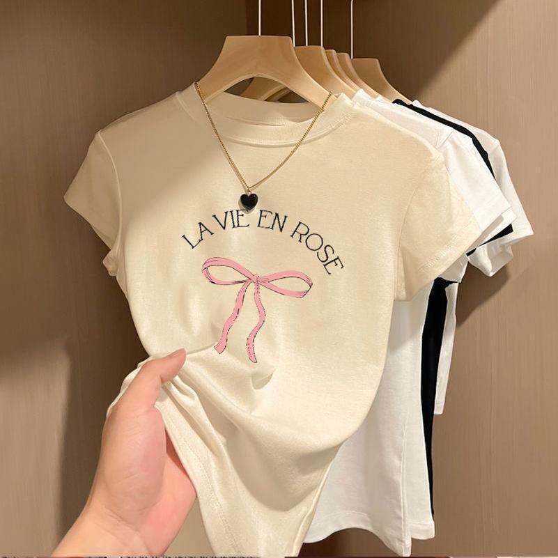 BOOM Áo Baby Tee Nữ Cotton Ôm Body-Áo Thun Ngắn Tay Y2K In Hình PhongCách Mùa Hè, Cổ Tròn Hàng Đầucách hàn quốc phongE39