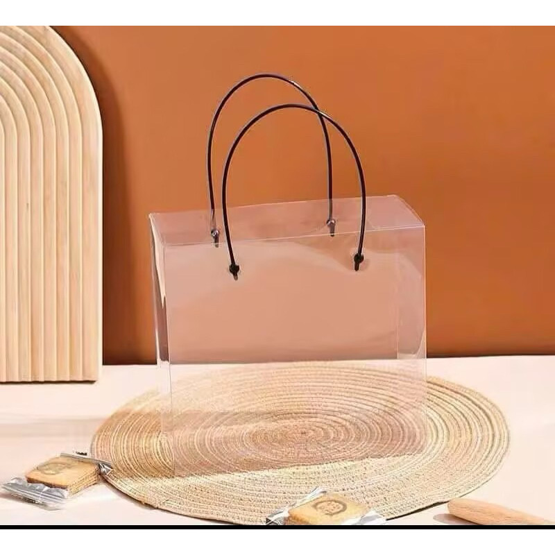 [hỏa tốc hcm] Hộp Túi Mica Quai Đen Size 20x20x10cm Dùng Đựng Quà Tặng, Hoa, Bánh Kẹo ANGIHOME