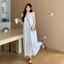 Trang phục bà bầu mùa hè màu trắng rỗng Váy bay nhỏ