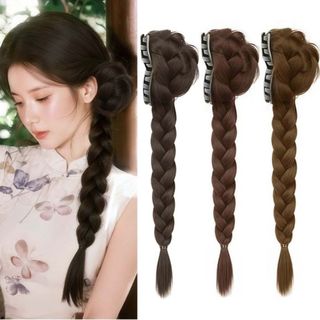 SENRTY Flower Bun Head Tóc Giả, Tổng Hợp Dài Bện Đuôi Ngựa Nối Dài, Thanh Lịch Móng Vuốt Kẹp Handmade Ngọt Xoắn Braid Hairpiece Thêm Khối Lượng Tóc