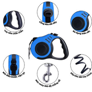 Dây xích tự động cho chó và mèo, dài 3m và 5m, móc xoay 360 độ, dây xích cho chó cỡ nhỏ và vừa có tay cầm
