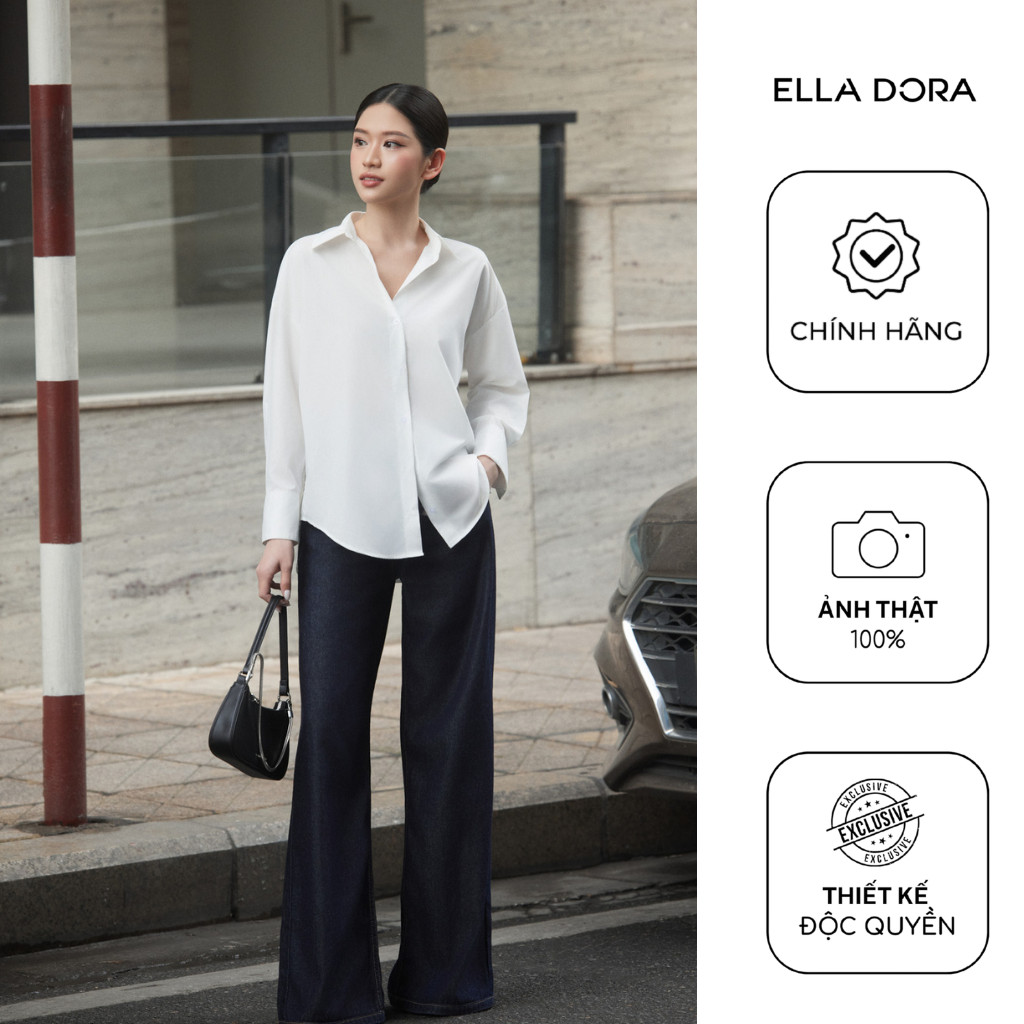 Áo sơ mi nữ ELLA DORA dài tay dáng suông form gọn thanh lịch hiện đại 3 màu TRẮNG/HỒNG/XANH [SM138]