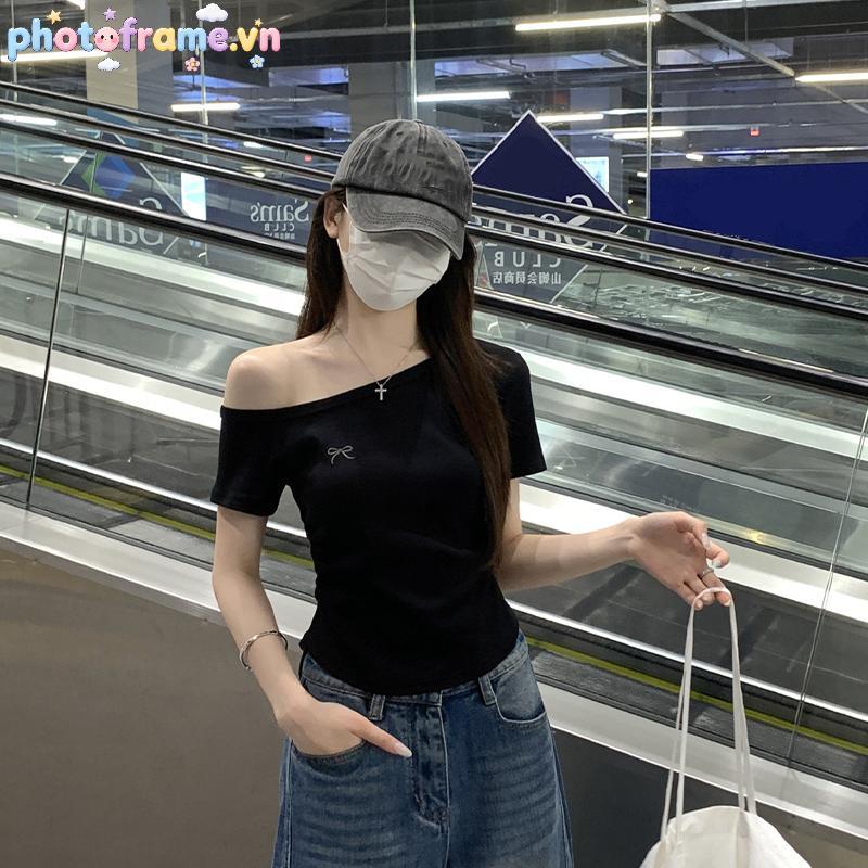 Photoframe Hàn Quốc Nơ Thêu Tay Ngắn Đa Năng Slim Áo Thun Nữ VN
