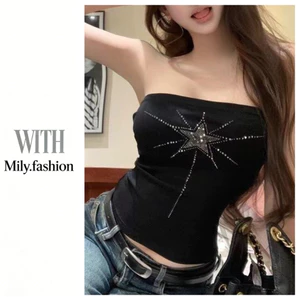 Milyfashion Ngôi Sao Đen Nóng Kim Cương Cotton Ống Top Mùa Hè Phong Cách Mới Slim-fit Ngắn Top Hợp Thời Trang Nữ Pure Desire Gợi Cảm