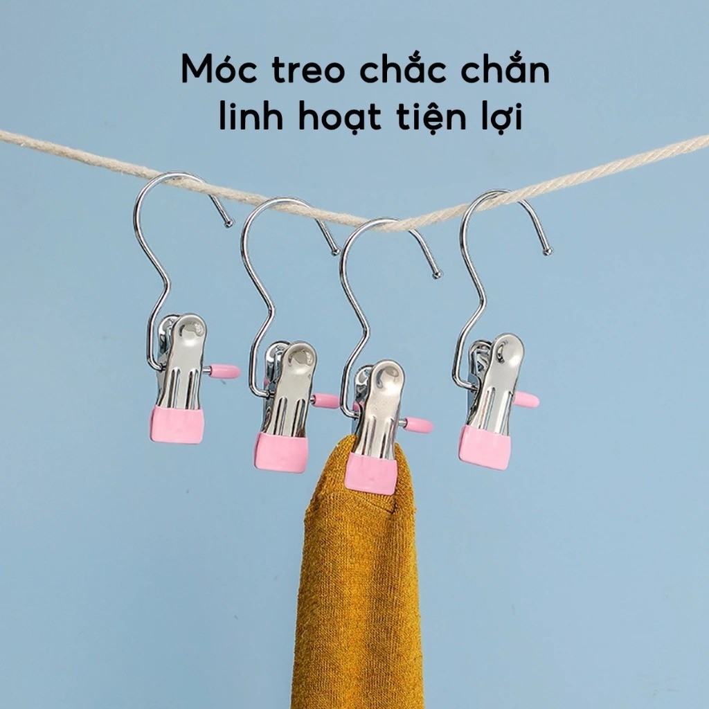 Combo 10 Móc Kẹp Đơn Treo Quần Áo, Mũ, Nón ,Tất, Vớ Bằng Inox Bọc Nhựa PVC Chắc Chắn Tiện Ích, Đa Năng