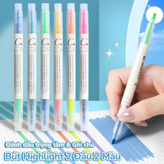 Bút Dạ Quang 2 Đầu, Bộ 6 Bút Quà Tặng Học Sinh Viết Chữ Đẹp Màu Sắc Tươi Sáng Cọ Vẽ