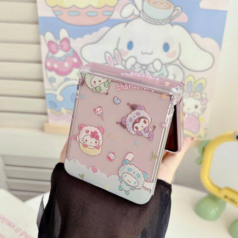 Tương thích với Samsung Galaxy ZFlip7 ZFlip6 Vỏ điện thoại Sanrio dễ thương bao gồm dây buộc gấp vỏ cứng thích hợp cho Z Flip 7 6 5 4 3 5G N3 Flip Mix Flip 2 vỏ bảo vệ