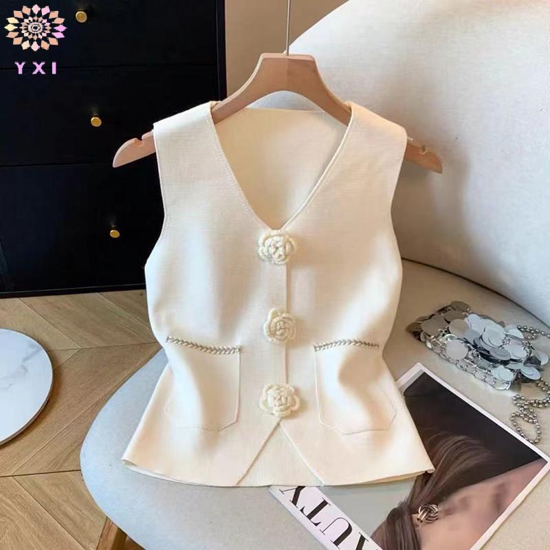 Y.X.I Áo Vest không tay chữ V màu trơn thời trang dành cho nữ mới