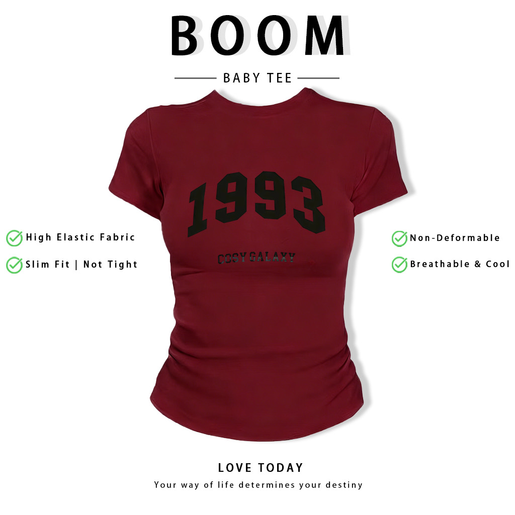 BOOM Áo Baby Tee Nữ Cotton Ôm Body-Áo Thun Ngắn Tay Y2K In Hình PhongCách Mùa Hè, Cổ Tròn Hàng Đầucách hàn quốc phongA70