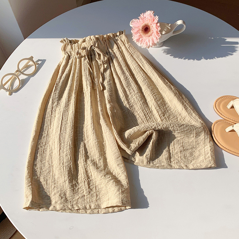 Quần short vải lanh Cotton màu kẹo cho bé gái mùa hè dáng rộng phong cách 90-150 Size 47GL