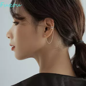 FUJIOU Cross Earcuff Thời Trang Nữ Tua Rua Dây Xích Punk Bất Đối Xứng Xương Tai Kẹp