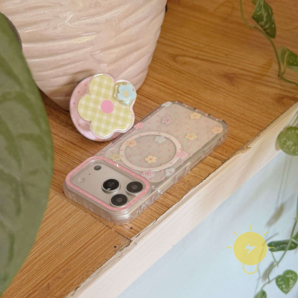 Phone Case For iPhone 17 Pro Max 16 15 with Griptok TPU Magnetic Transparent Mini Flower Aesthetic Korean Cute