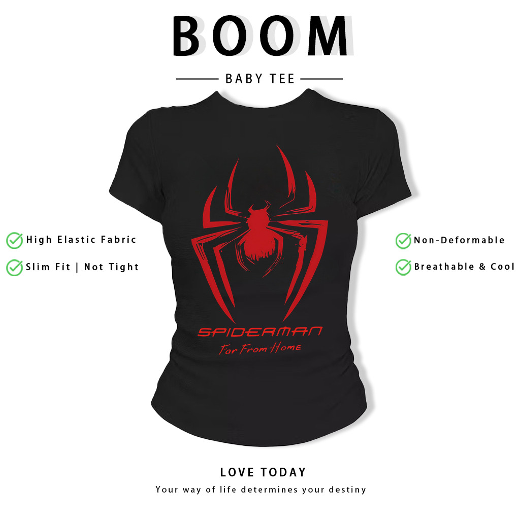 BOOM Áo Baby Tee Nữ Cotton Ôm Body-Áo Thun Ngắn Tay Y2K In Hình PhongCách Mùa Hè, Cổ Tròn Hàng Đầucách hàn quốc phongV79