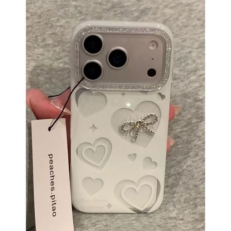 Ins Hollow Double Heart Thích hợp cho Vỏ điện thoại Apple 17Promax / 16pro / 15 / 14 13 / 12 Vỏ lấp lánh 11